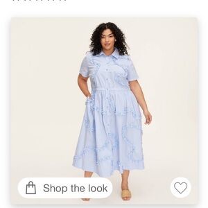 Kate Spade Blue and White Maxi Ruffle Shirt Dress